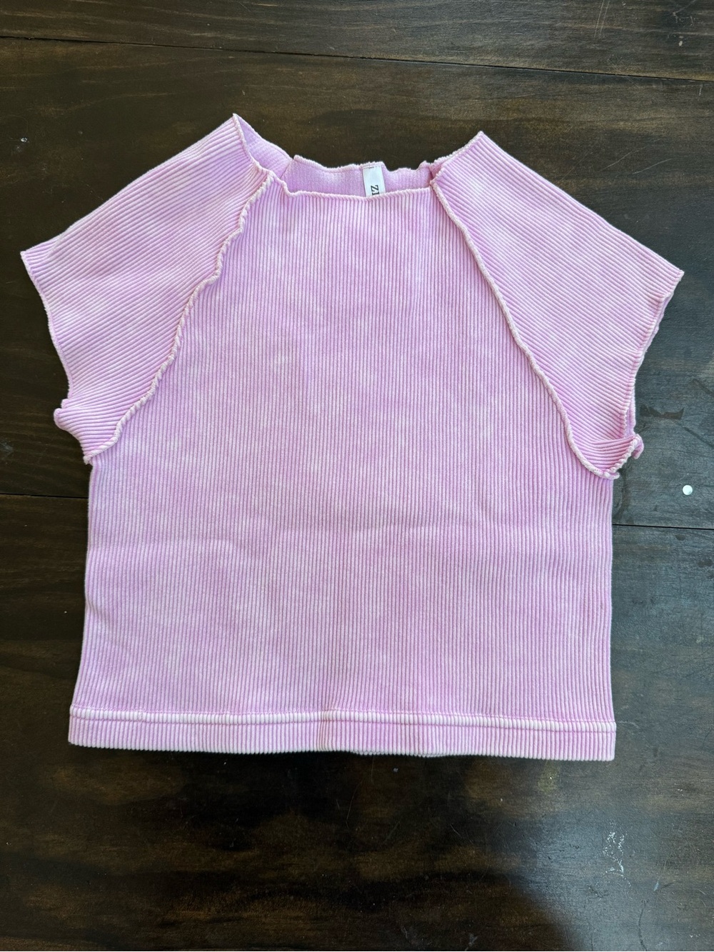 Zenana Outfitters Light Pink Ribbed Short Sleeve Tee